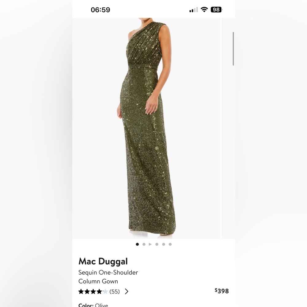 Mac Duggal Olive Sequin One-Shoulder Gown